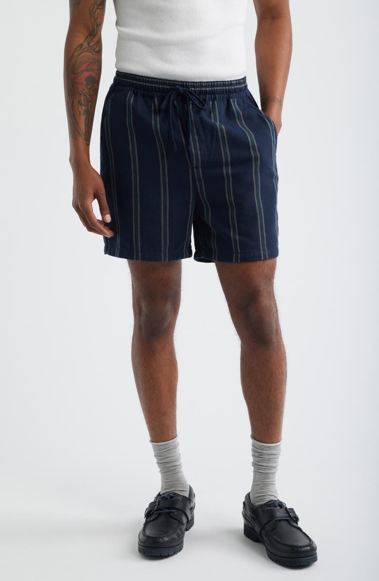 Les Deux Lawson Stripe Cotton Drawstring Shorts, Main, color, Dark Navy