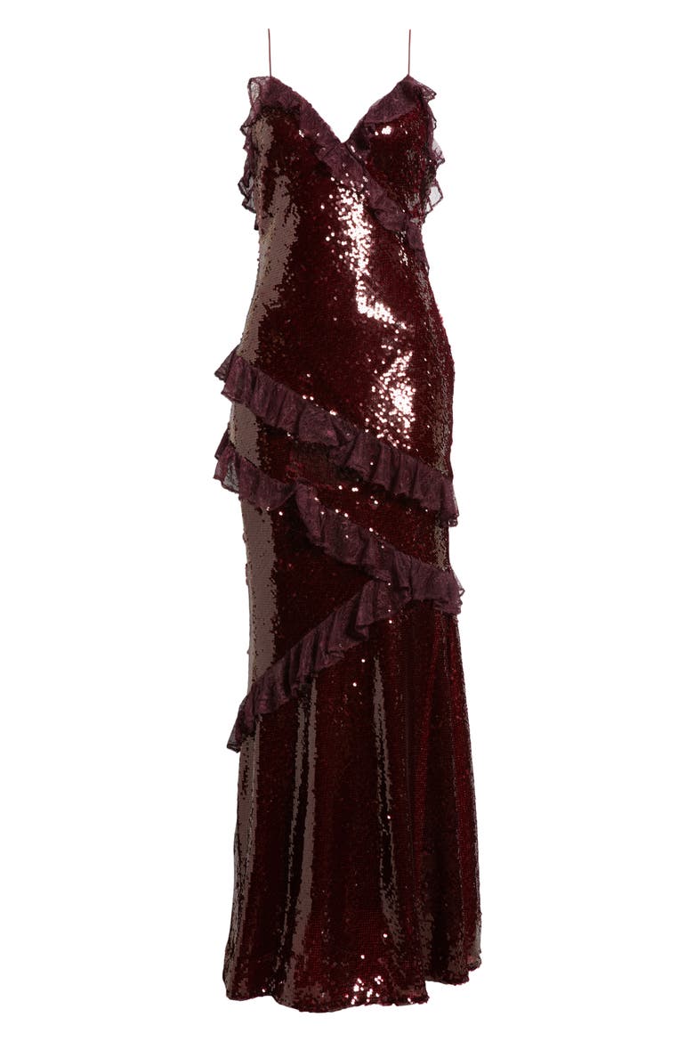 Rialto Sequin & Lace Gown, Alternate, color, BORDEAUX