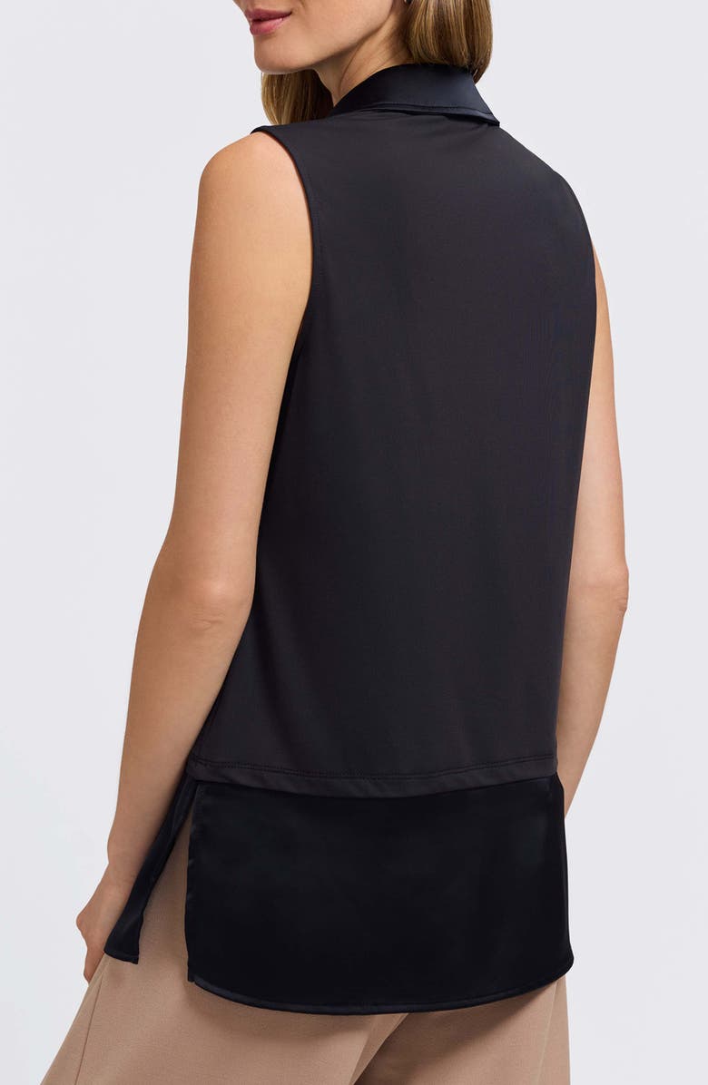 Foxcroft Sasha Sleeveless Mixed Media Shirt, Alternate, color, Black