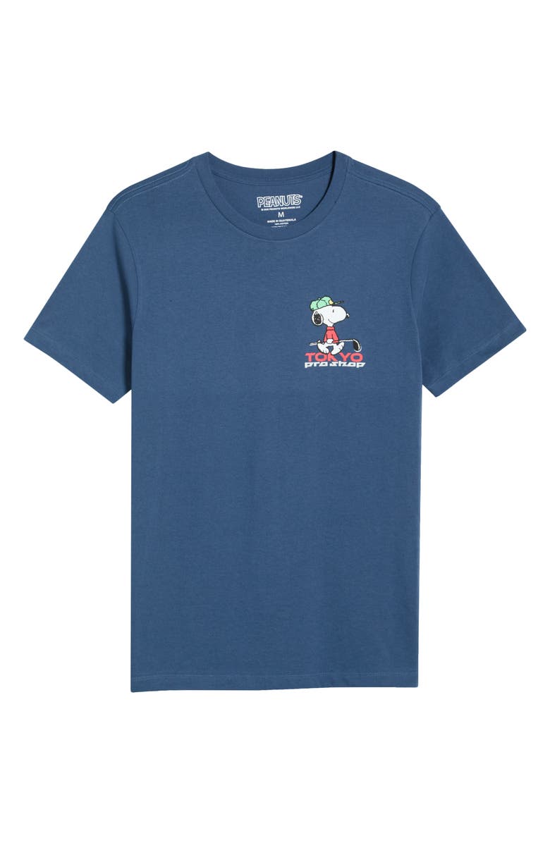 The Forecast Agency Peanuts<sup>®</sup> Tokyo Pro Shop Graphic Cotton T-Shirt, Main, color, Denim Blue