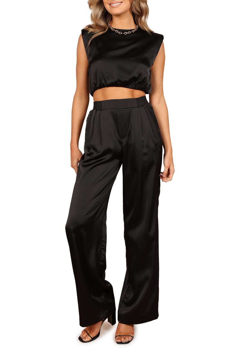 Elia Crop Top & Wide Leg Pants Set, Main, color, BLACK