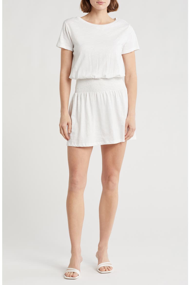 Fran Short Sleeve Smocked Organic Cotton Dress, Main, color, WHITE