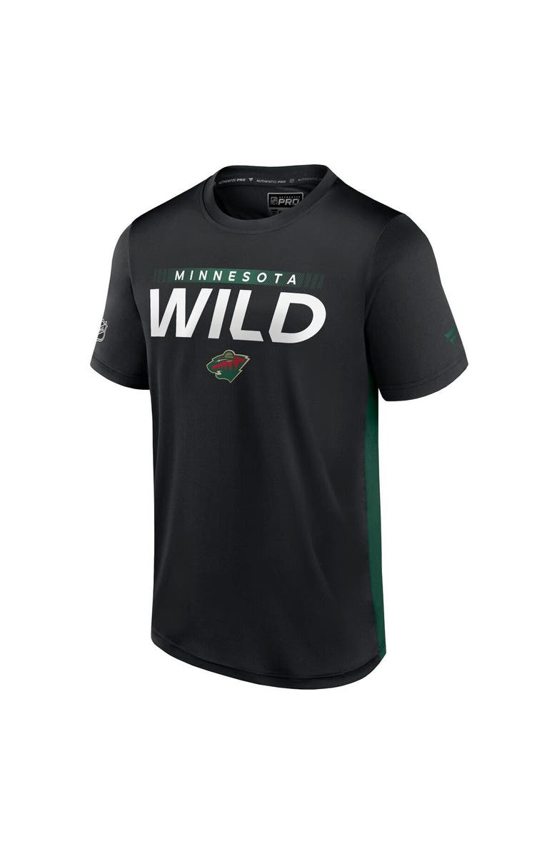 FANATICS Men's Fanatics Branded Black/Green Minnesota Wild Authentic Pro Rink Tech T-Shirt, Alternate, color,