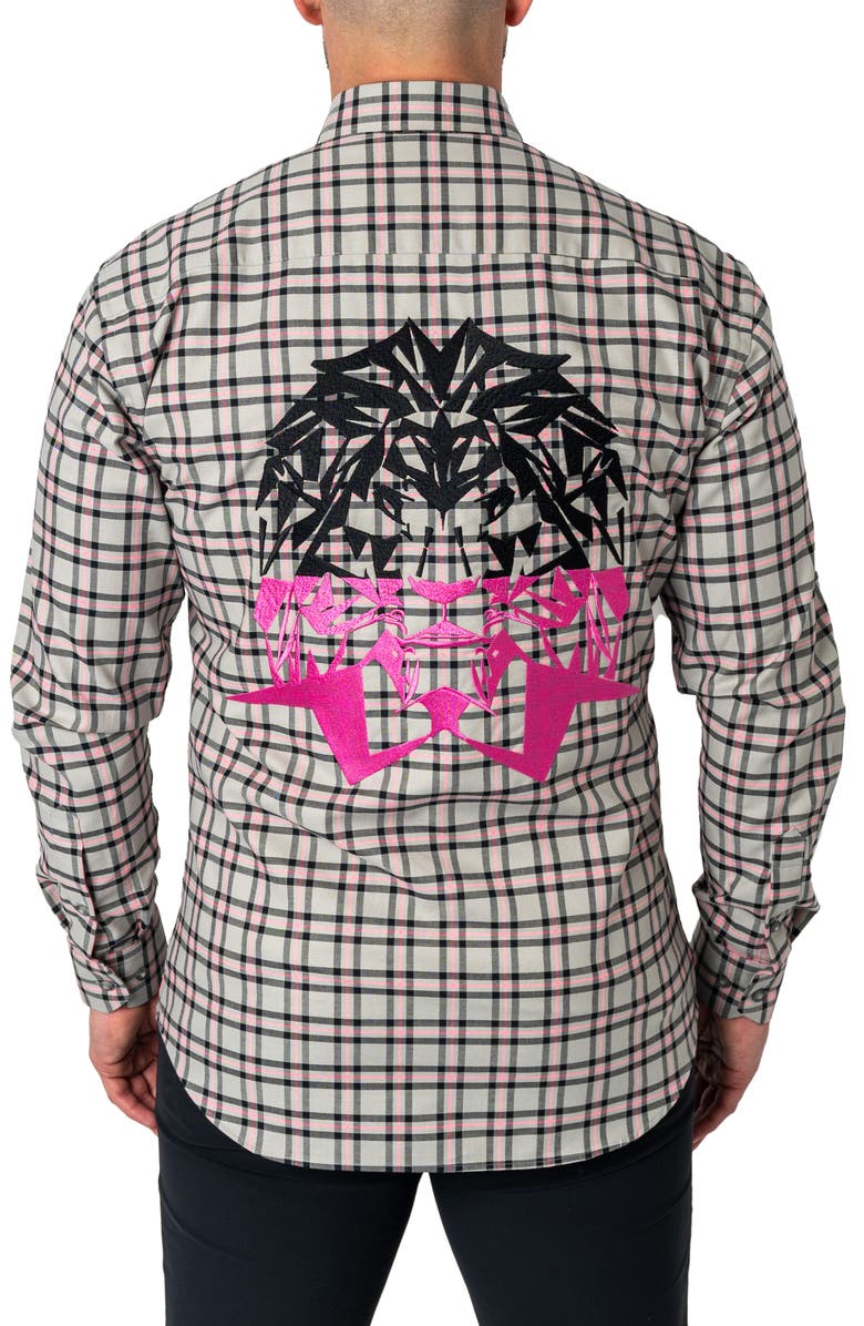 Maceoo Plaid Embroidered Cotton Flannel Button-Up Shirt, Alternate, color, Grey