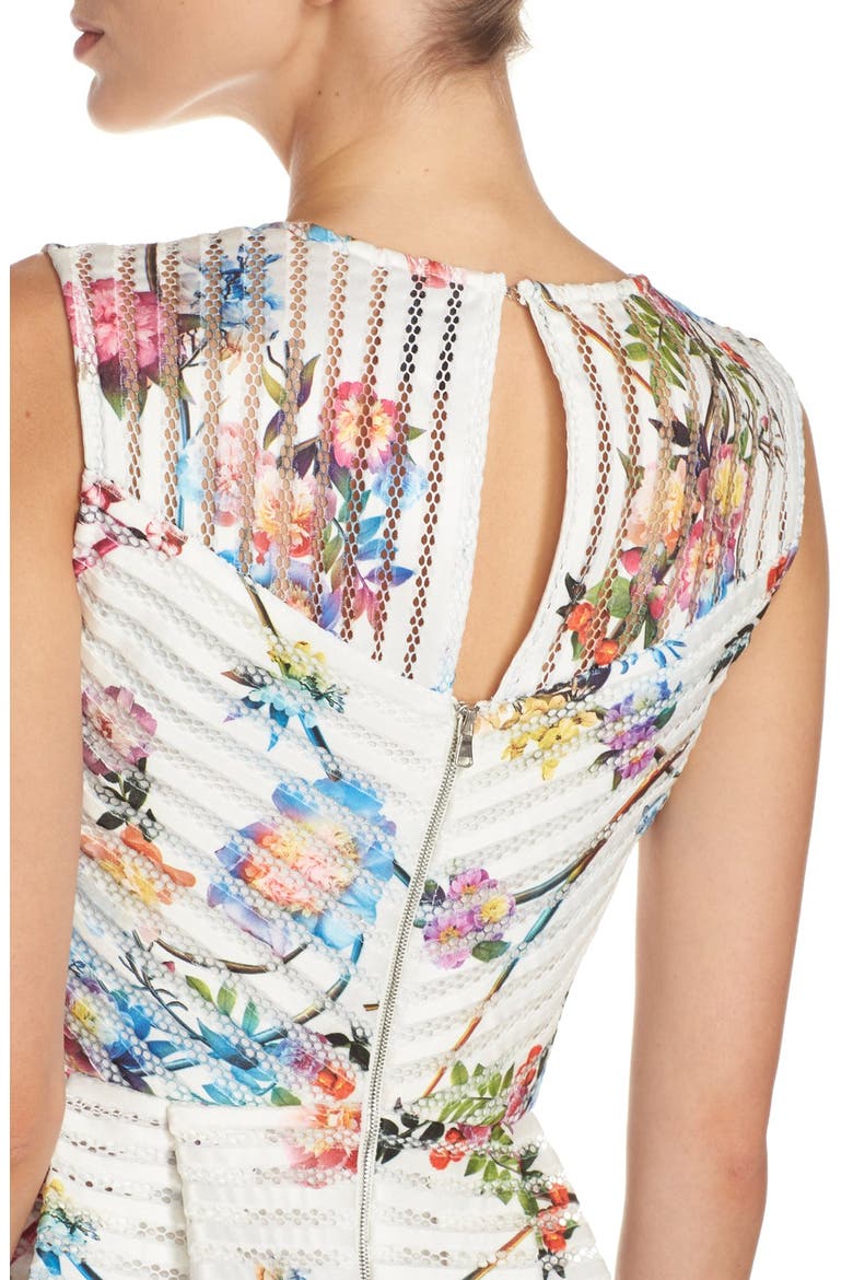 Floral Scuba Mesh Fit & Flare Dress, Alternate, color, IVORY/ PINK MULTI