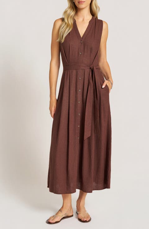 Nivara Linen Blend Sleeveless Midi Dress