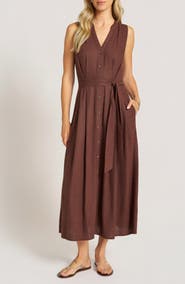 matty m. Nivara Linen Blend Sleeveless Midi Dress