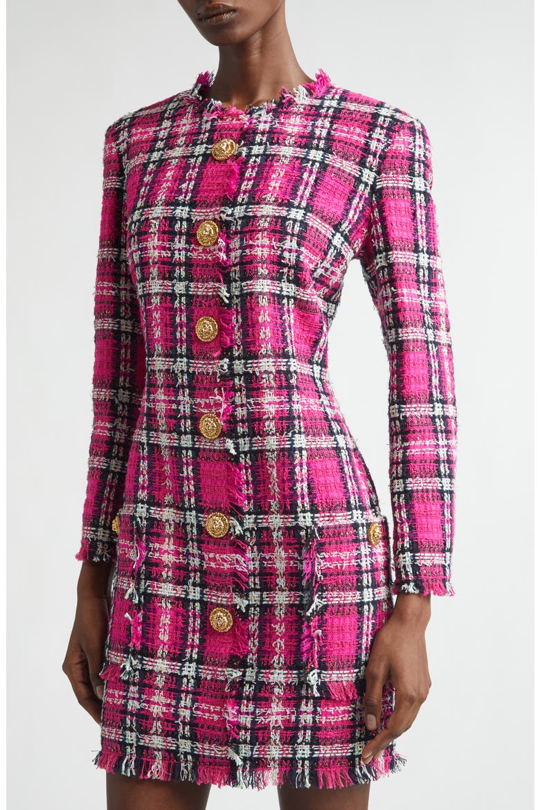 Long Sleeve Fringe Tweed Dress, Alternate, color, PINK MULTI