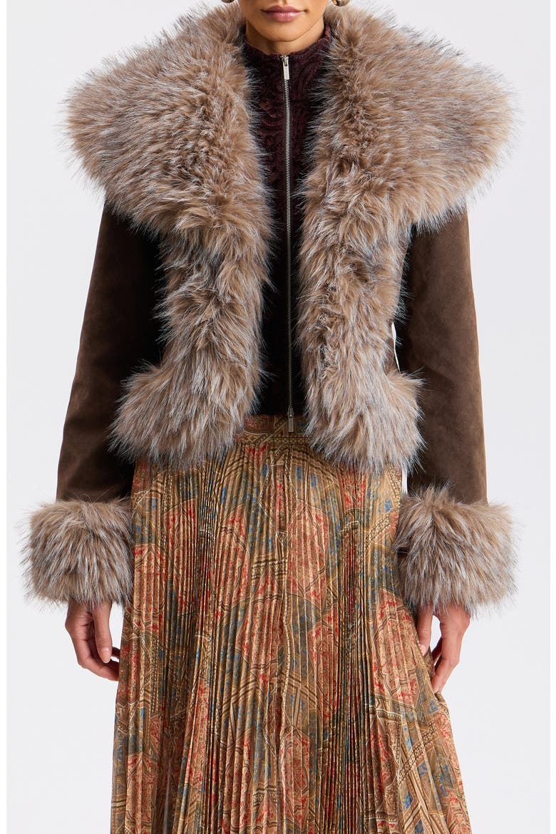 Penny Lane Faux Leather Jacket with Faux Fur Trim, Main, color, BROWN - FAWN