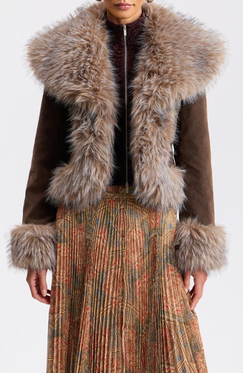 Penny Lane Faux Leather Jacket with Faux Fur Trim