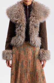 Avec Les Filles Penny Lane Faux Leather Jacket with Faux Fur Trim