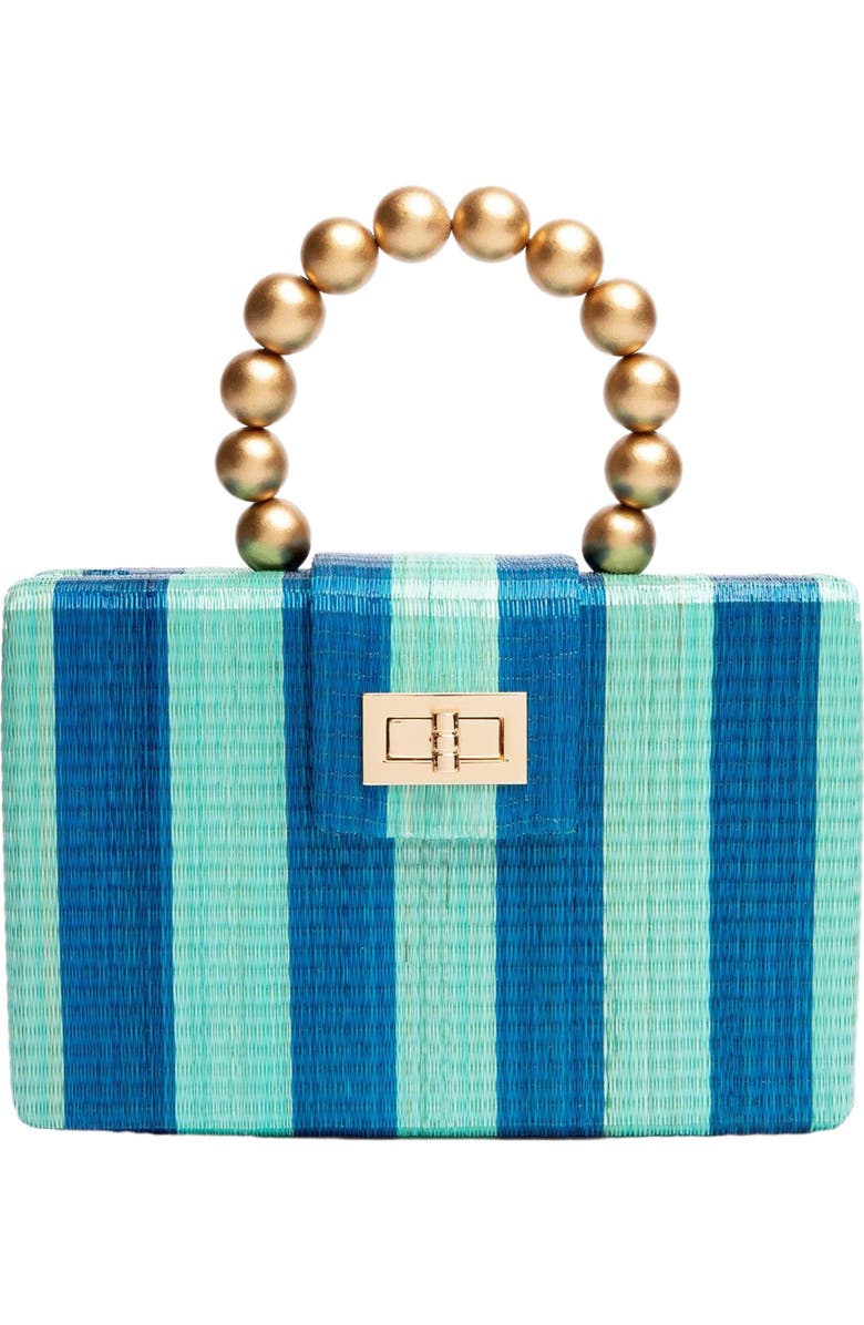 Soli & Sun THE LOUISA Woven Straw Clutch Bag, Main, color, Blue & Turquoise Stripe