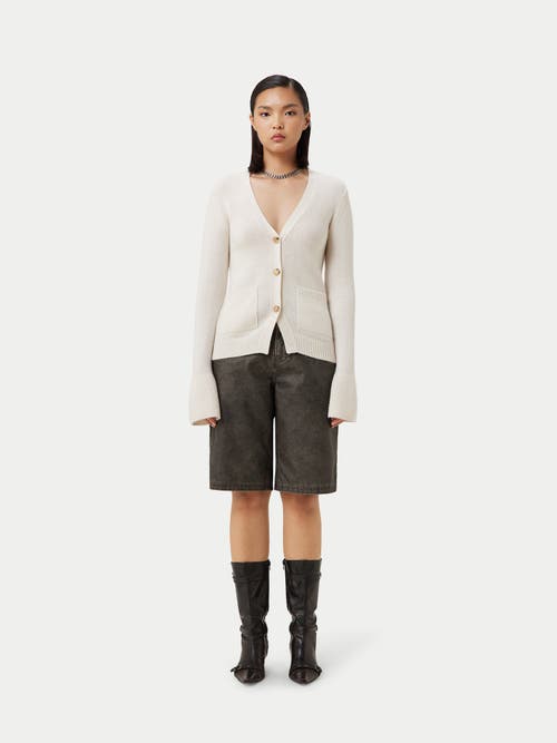 Gobi Mongolian Cashmere Buttoned Cashmere V-neck Cardigan In Coconut Milk