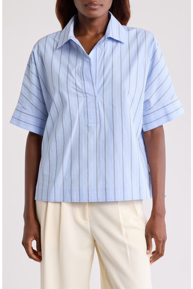 Oversize Poplin Popover Shirt, Main, color, BLUE THREAD BANDED STRIPE
