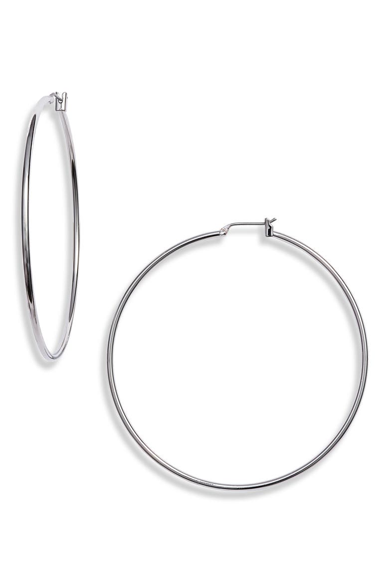 Classic Metal Hoop Earrings, Main, color, RHODIUM
