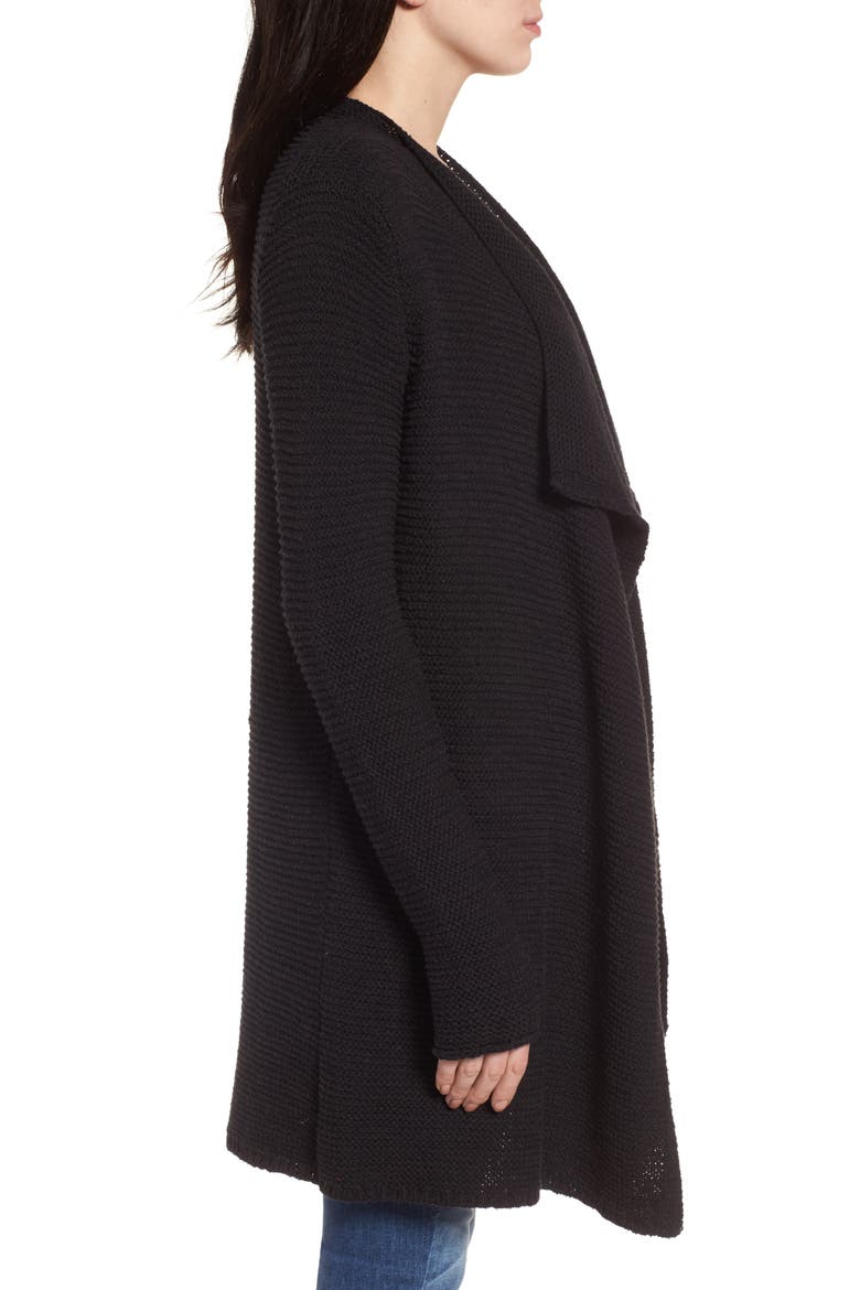 Drape Front Long Cardigan, Alternate, color, BLACK