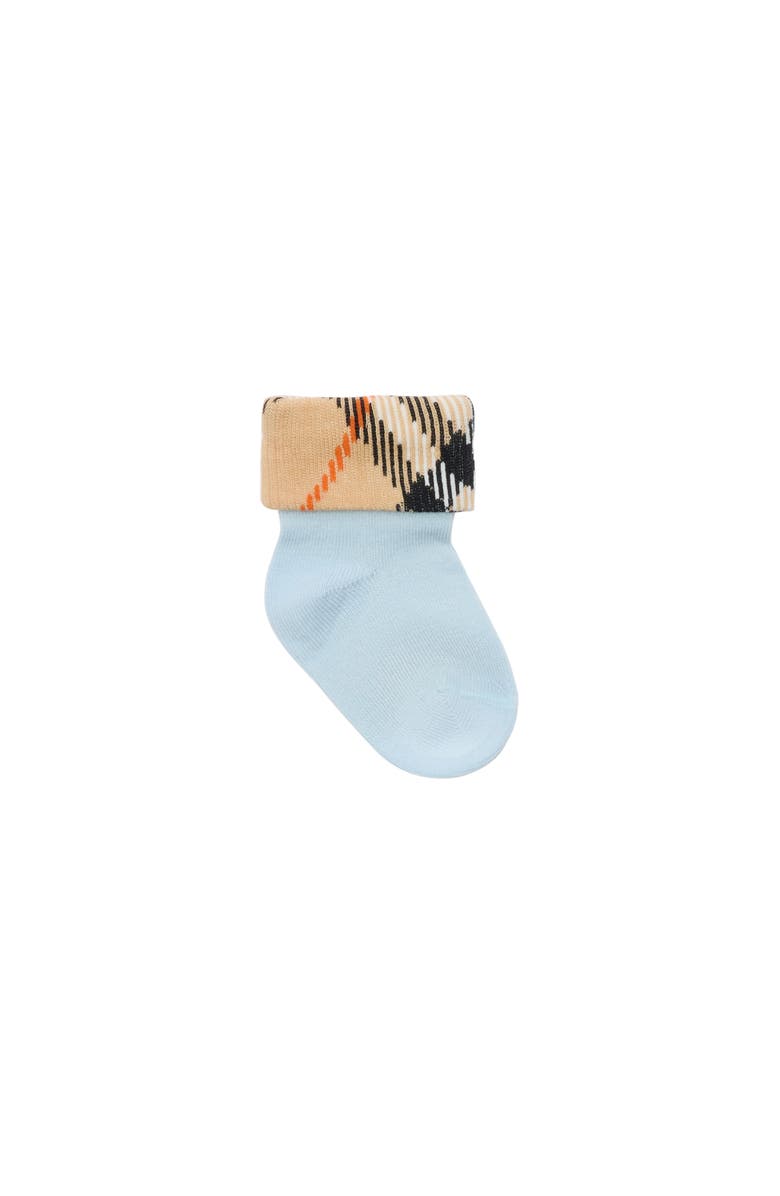 Burberry Check Trim Cotton Blend Socks, Main, color, Ice Blue/Sand Beige