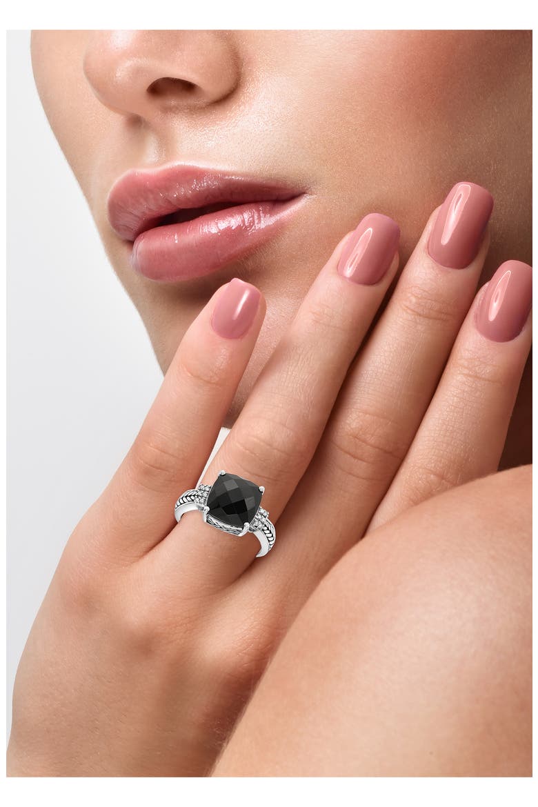 Sterling Silver Onyx & Diamond Accent Ring - 0.06 ctw, Alternate, color, BLACK