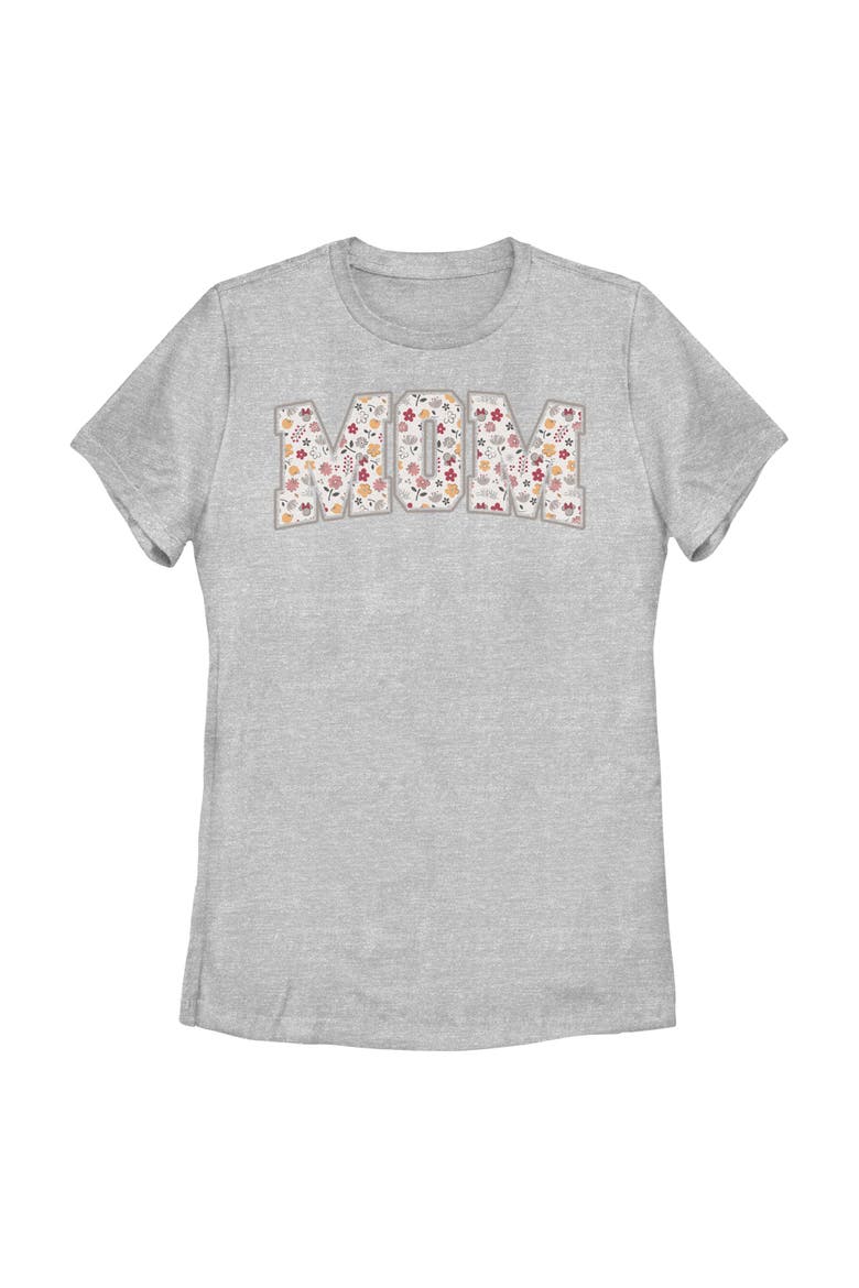 Women's Minnie Mouse Mom Collegiate Flower Print  Graphic T-Shirt, Main, color, Athletic Heather