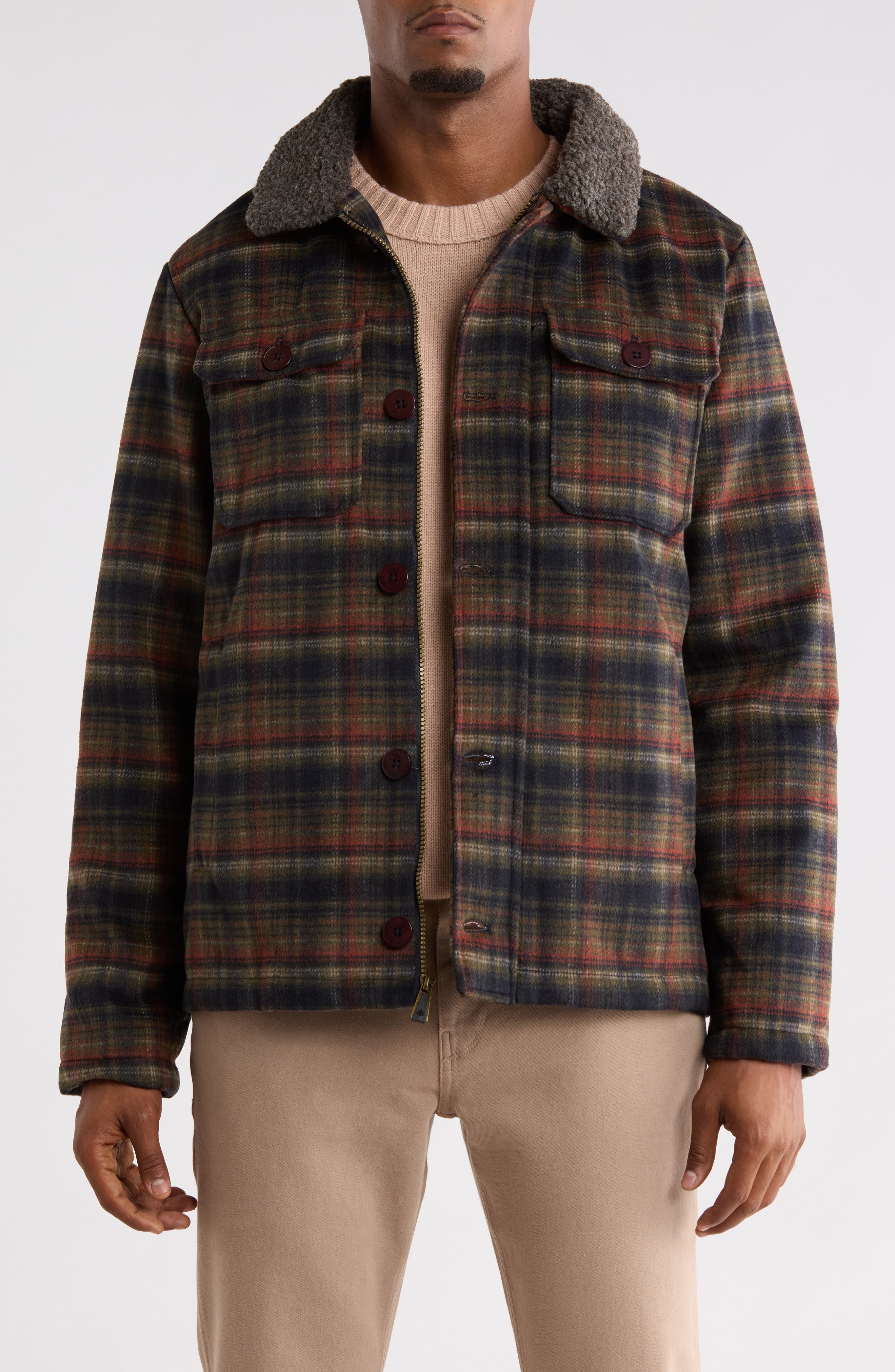 Plaid Faux Wool Shirt Jacket