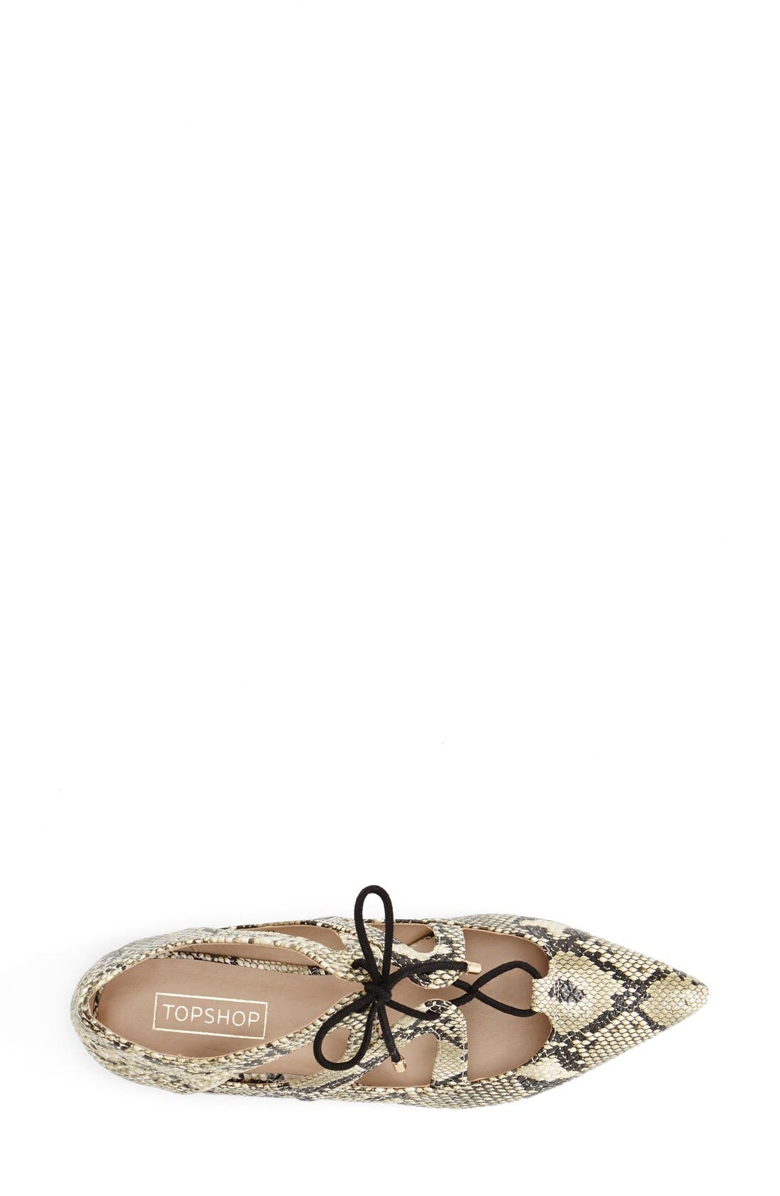 'Fickle' Pointy Toe Ghillie Flat, Alternate, color, NUDE