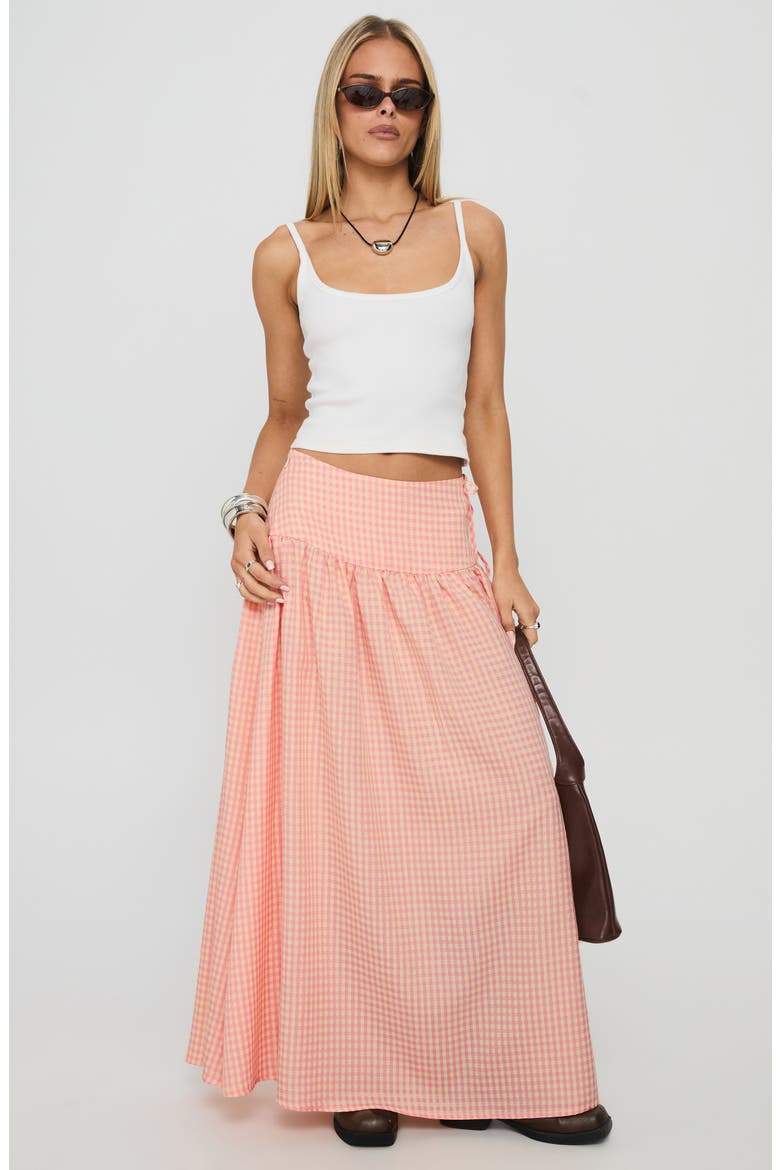 Analeah Gingham Side Tie Maxi Skirt, Alternate, color, ORANGE CHECK