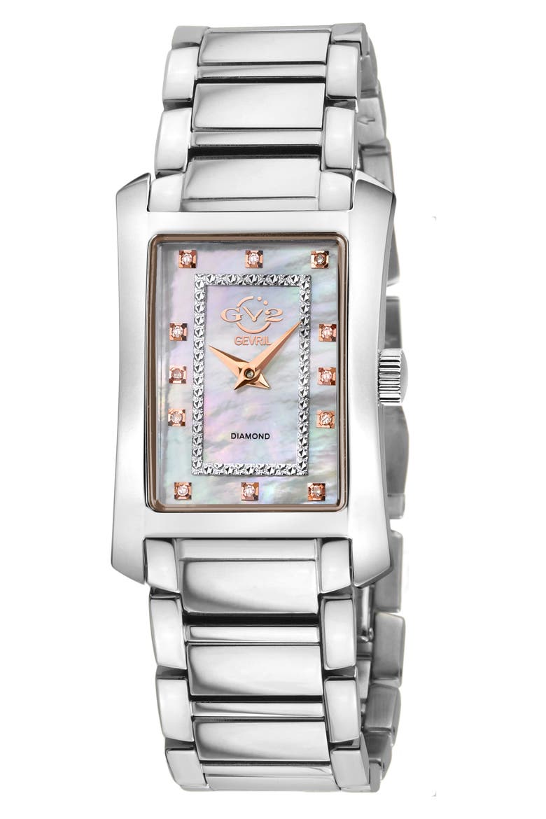 Women's Luino Rectangle Diamond Dial Bracelet Watch, 29.5mm, Main, color, SILVER