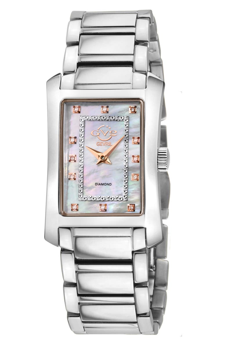 GV2 Women's Luino Rectangle Diamond Dial Bracelet Watch, 29.5mm, Main, color, Silver