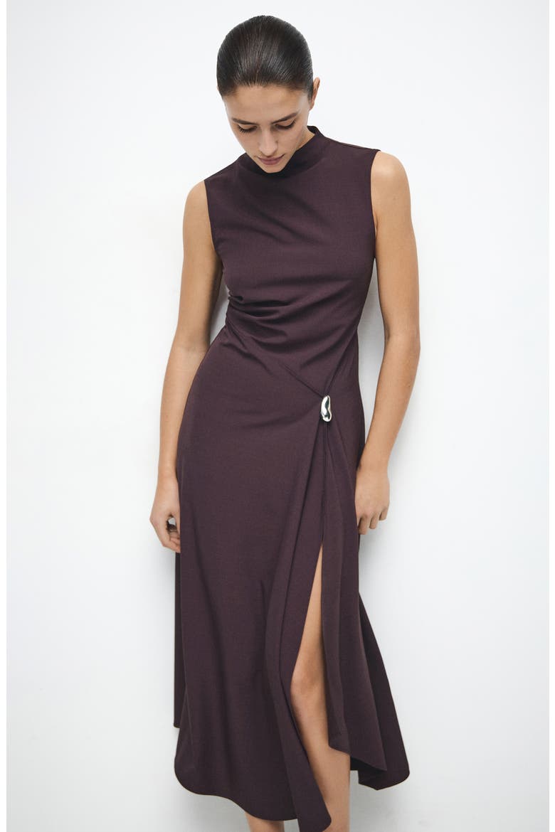 Mock Neck Midi Dress, Alternate, color, WINE