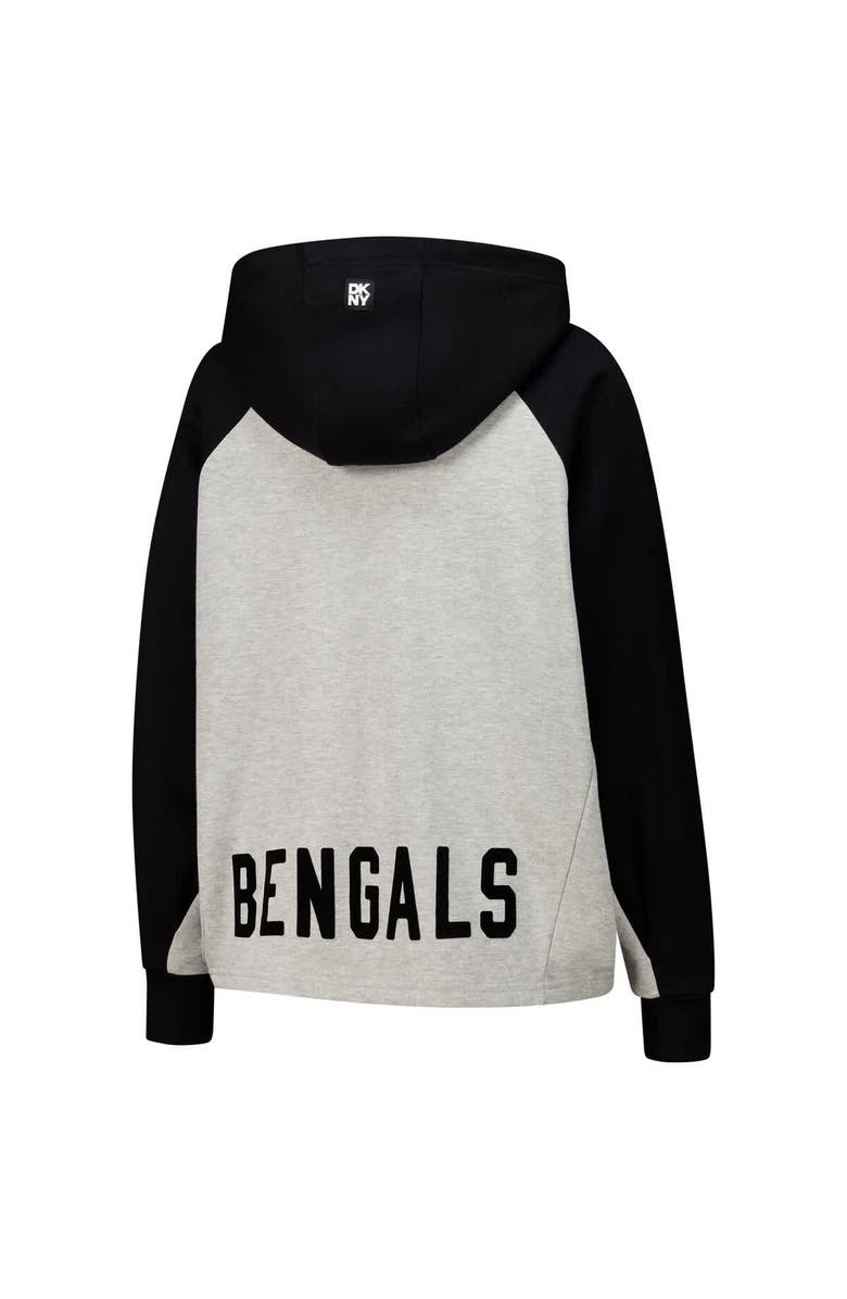 DKNY SPORT Women's DKNY Sport Gray/Black Cincinnati Bengals Joy Cropped Raglan Pullover Hoodie, Alternate, color, Gray