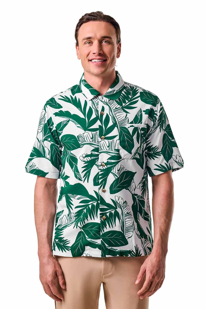 Men's Safari Camp Camp Shirt, UPF 50+ Sun Protection, Main, color, Eden Green Palm Paradise