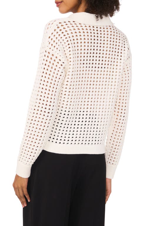Shop Vince Camuto Johnny Collar Mesh Stitch Sweater In Antique White