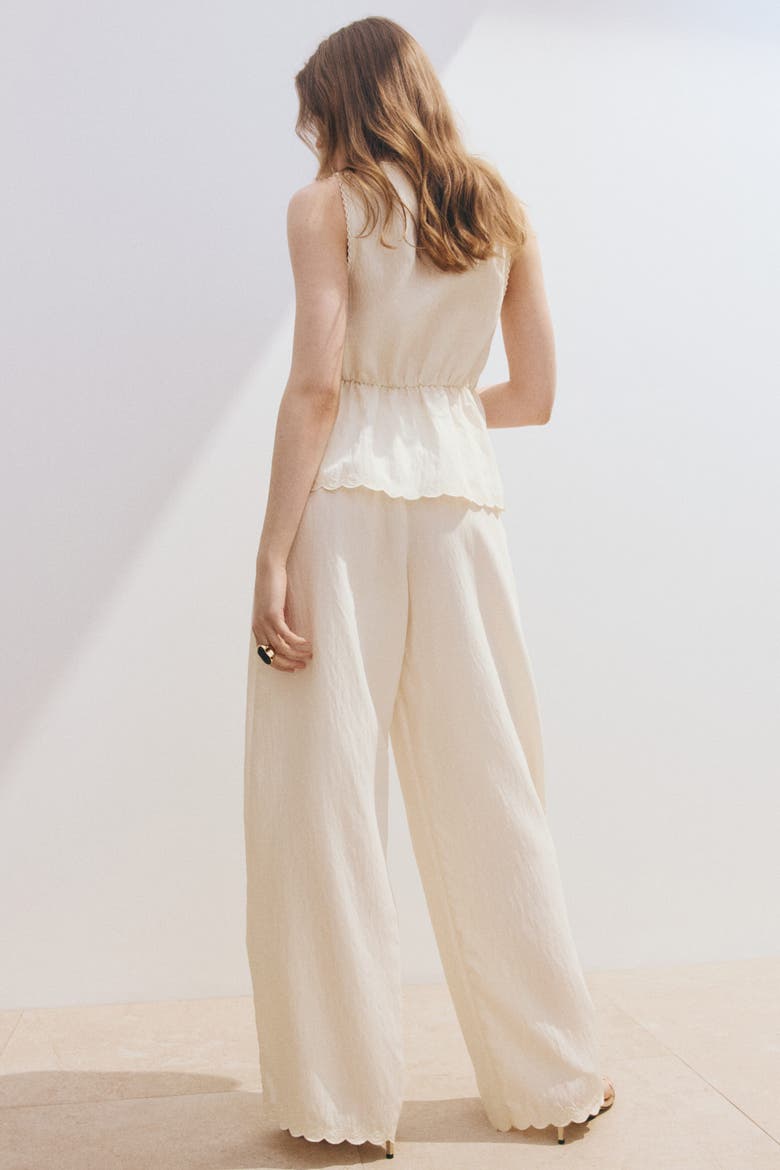 Straight-leg Scalloped Pants, Alternate, color, Cream