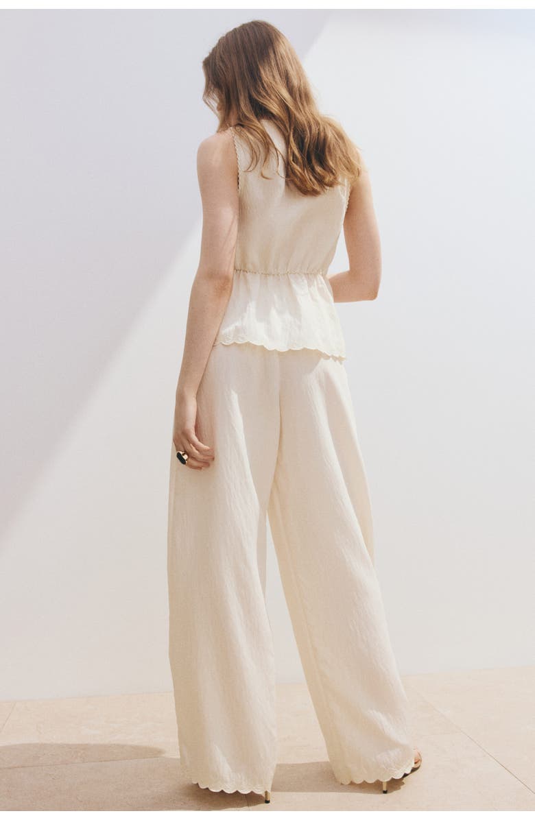 H&M Straight Scalloped Trousers, Alternate, color, Cream