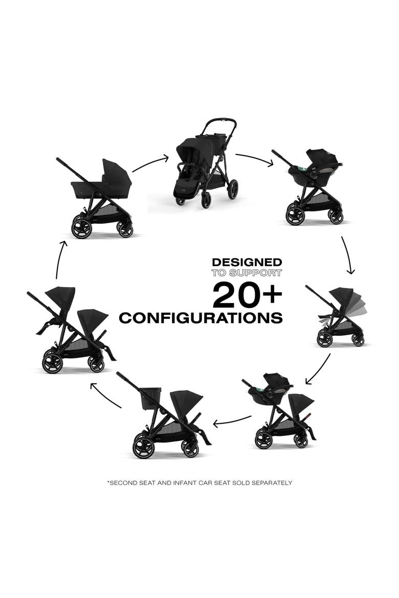 Gazelle S Single to Double Stroller System & Carrycot, Alternate, color, MOON BLACK