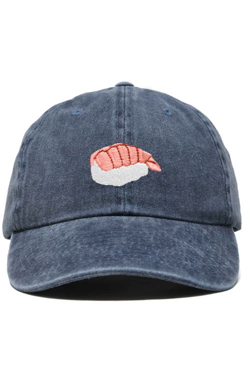 Dalix Shrimp Sushi Embroidered Dad Cap In Washed Navy Blue