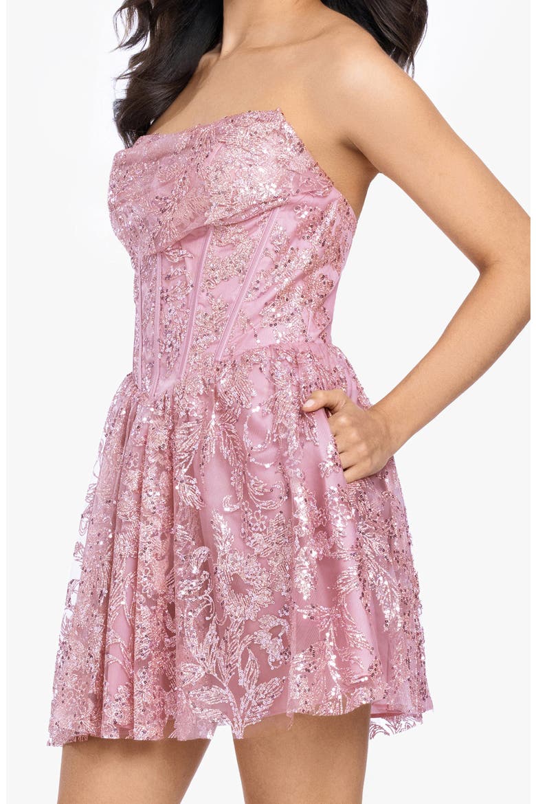Sequin Corset Strapless Cocktail Minidress, Alternate, color, ROSE