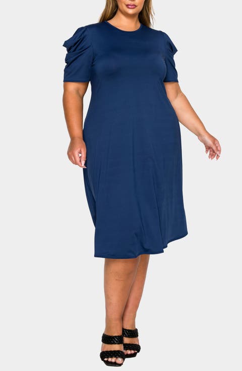 Aleyna Puff Sleeve A-Line Dress (Plus)