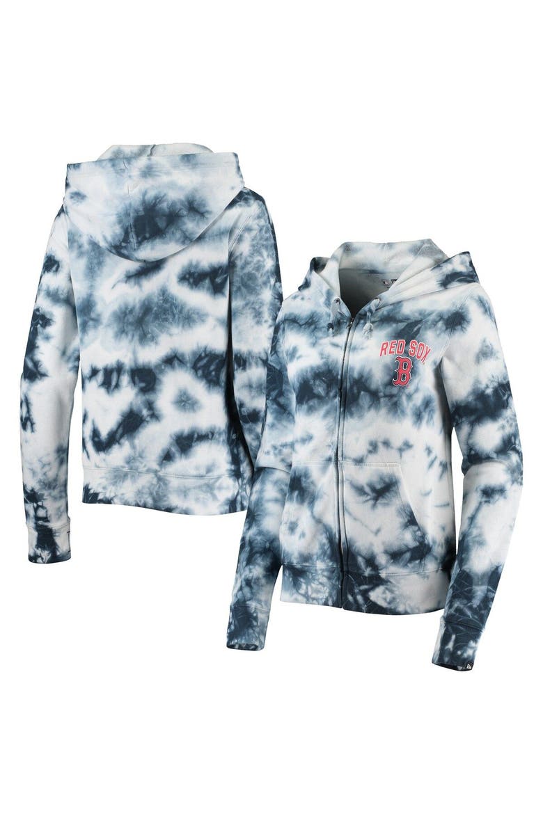 Women's New Era Navy Boston Red Sox Tie-Dye Fleece Full-Zip Hoodie, Main, color, Navy