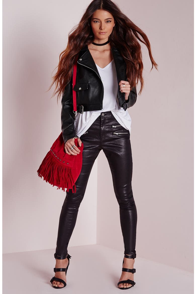 'Zazula' Faux Leather Moto Jacket, Alternate, color, BLACK