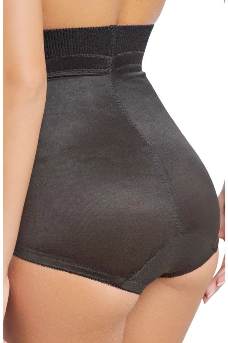 Medium Support High Waist Panty Brief with Tulip Front Panel Memory Compression Fabric, Alternate, color, Black