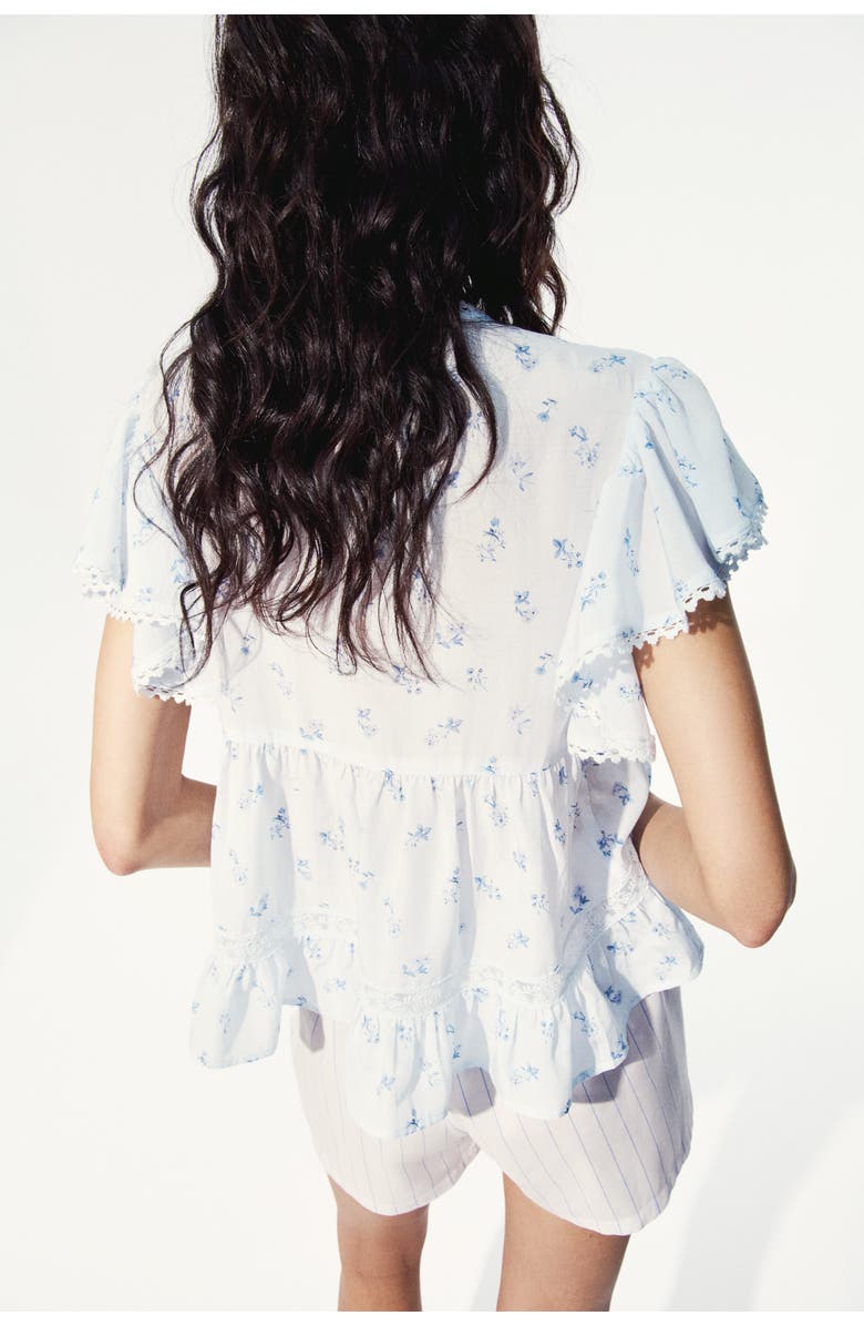 H&M Lace-inset blouse, Alternate, color, Light Blue/Floral