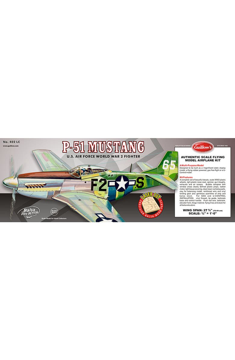 Guillow's P51 Mustang Laser Cut Model Kit, Main, color, Multicolored