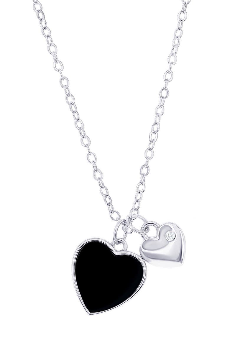Onyx Heart Charm Necklace, Main, color, SILVER