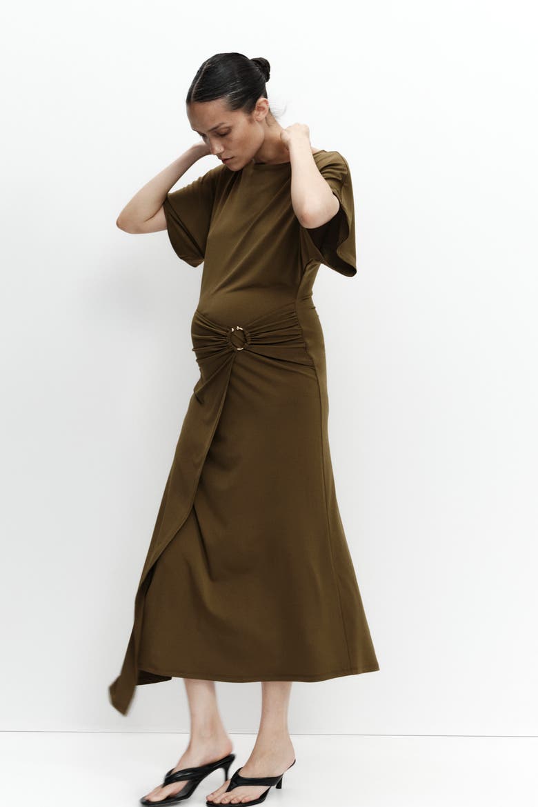 Mama Wrap-detail Dress, Alternate, color, Khaki green