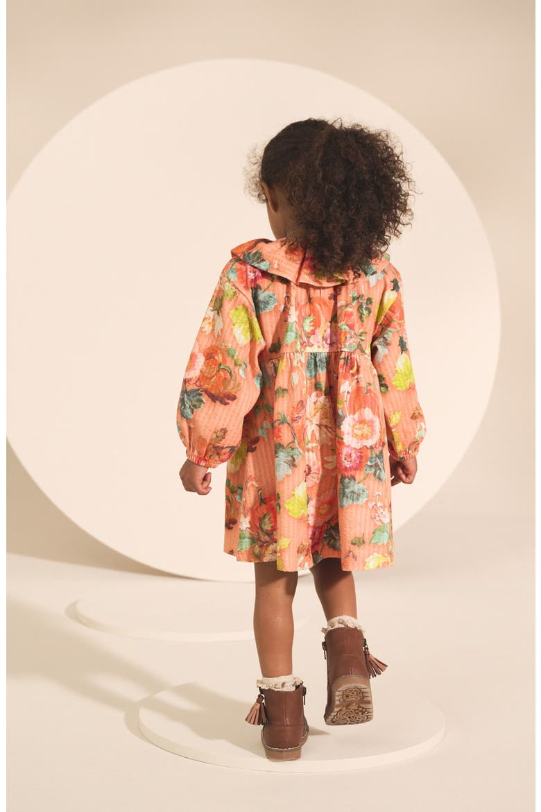 Kids' Floral Long Sleeve Cotton Seersucker Dress, Alternate, color, ORANGE