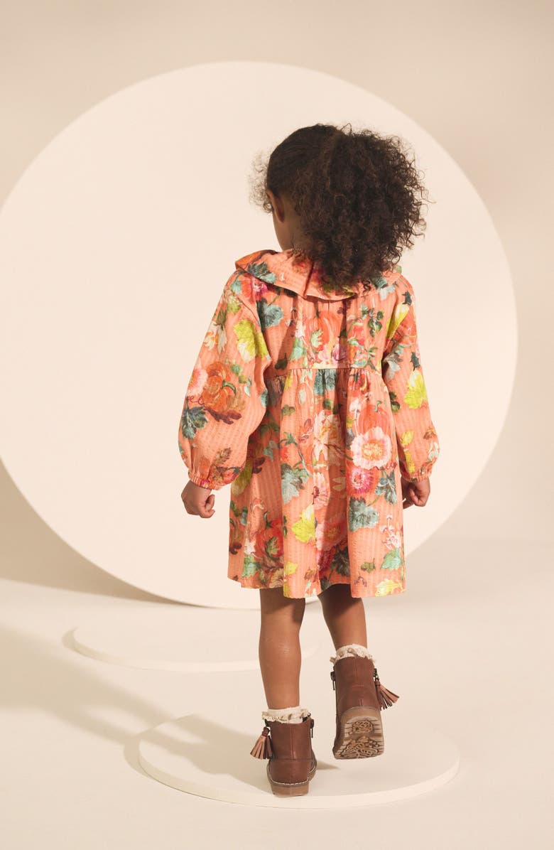 NEXT Kids' Floral Long Sleeve Cotton Seersucker Dress, Alternate, color, Orange