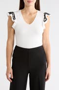 ELIE ELIE TAHARI V-Neck Ruffle Sleeve Top