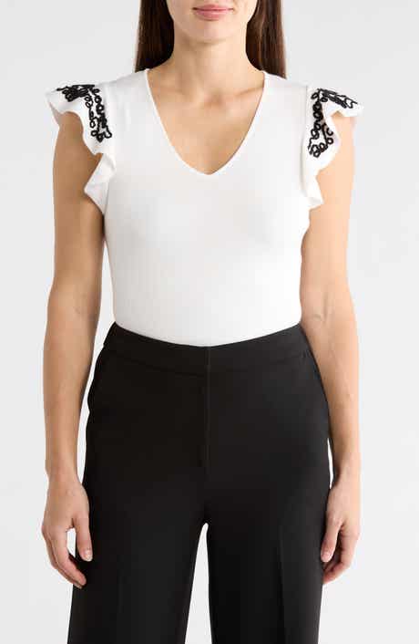 ELIE ELIE TAHARI V-Neck Ruffle Sleeve Top
