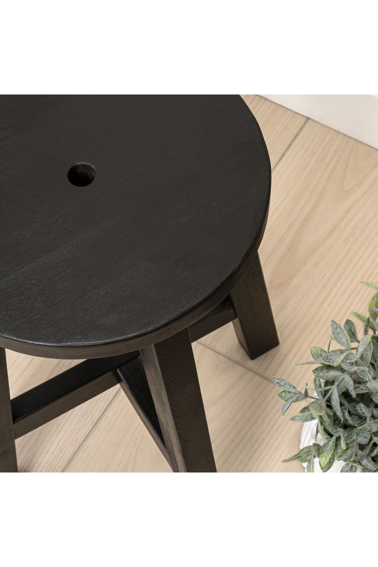 Grove Farmhouse Solid Acacia Wood Round Indoor/Outdoor Accent Stool, Backless Wooden Seat or Side Table for Living Room, Patio, Alternate, color, Black